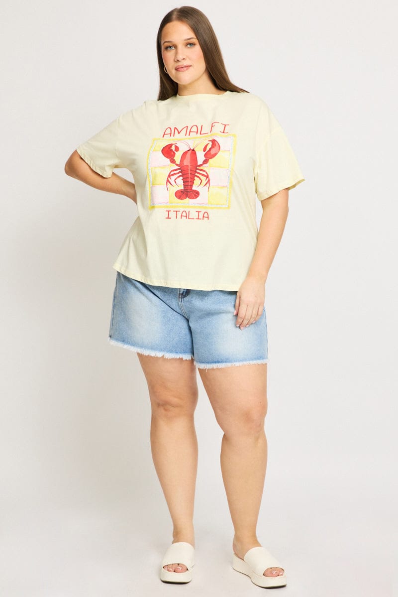 Yellow Graphic Tee Short Sleeve Lobster for YouandAll Fashion
