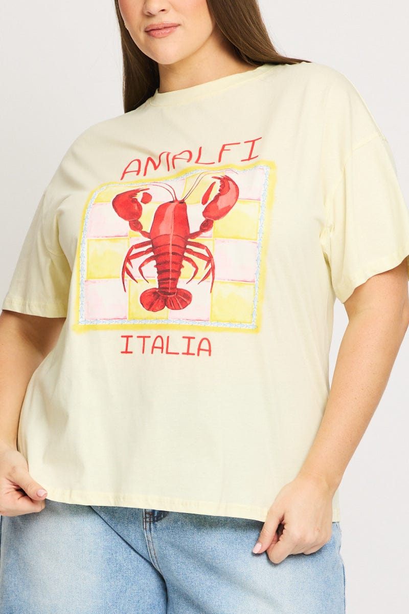 Yellow Graphic Tee Short Sleeve Lobster for YouandAll Fashion