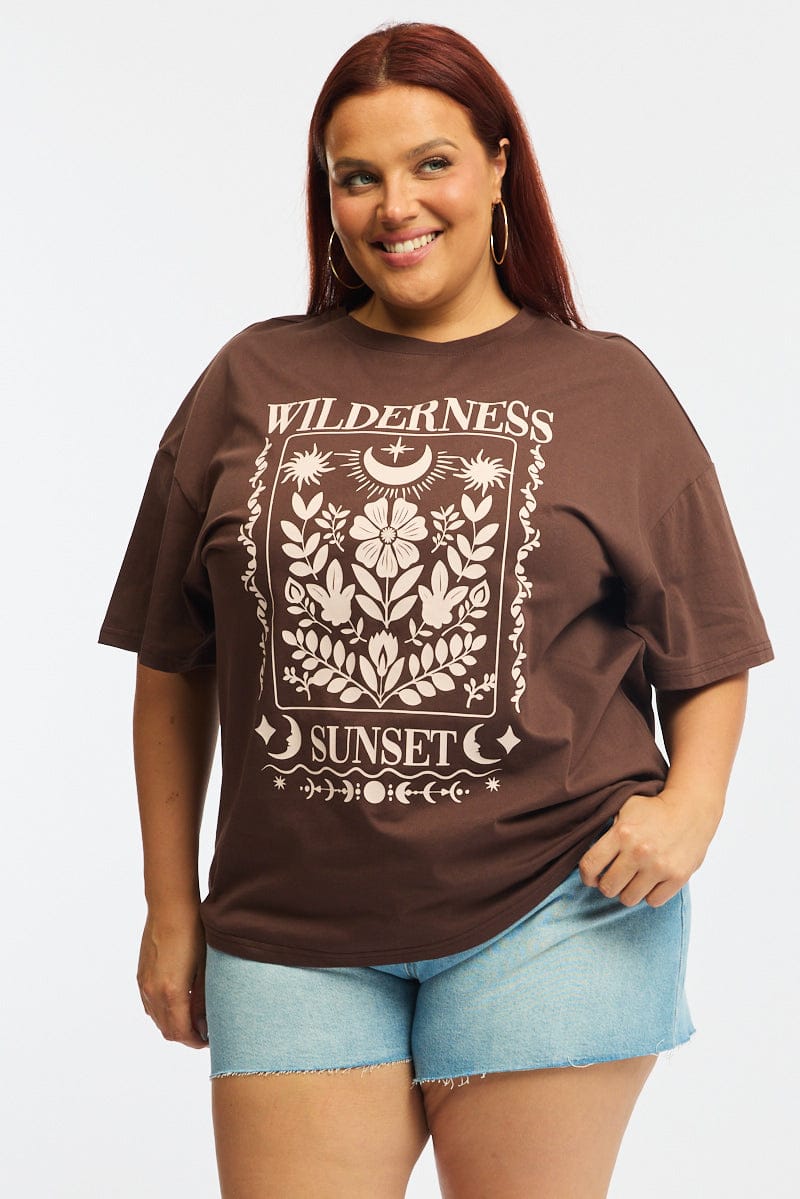 Brown Graphic Tee Short Sleeve for YouandAll Fashion