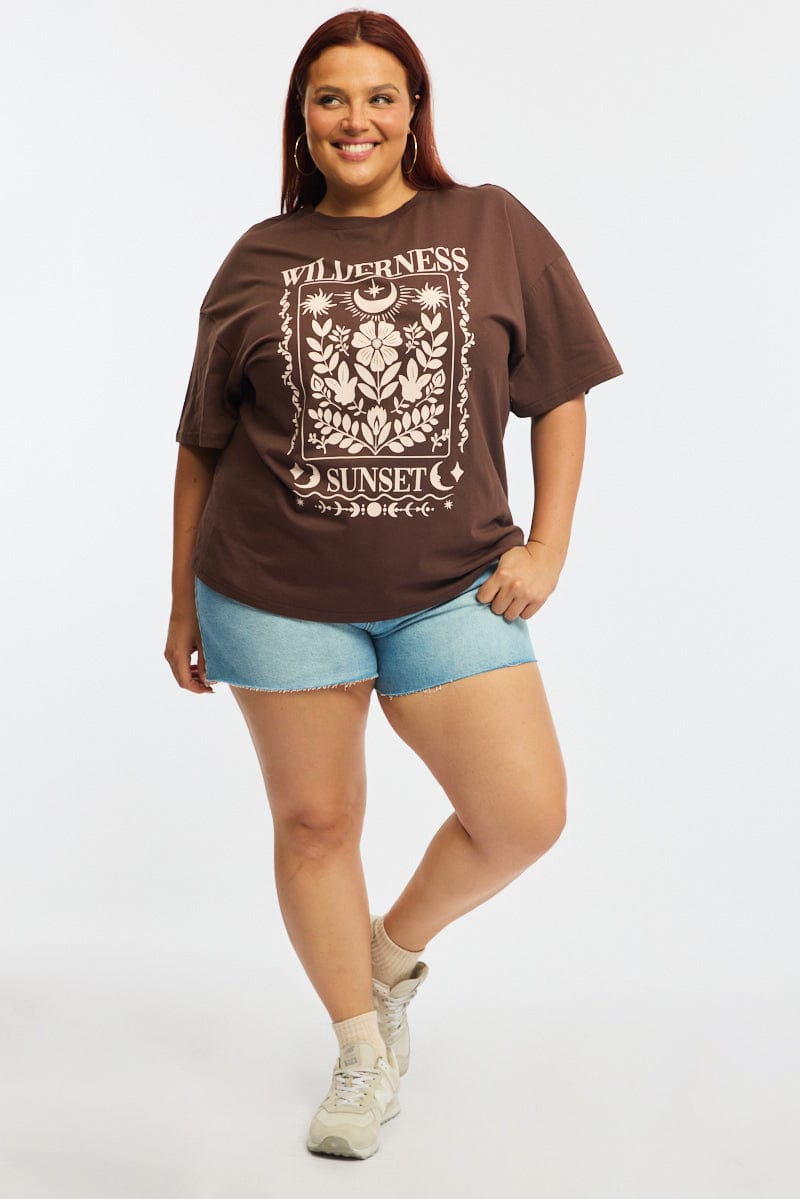 Brown Graphic Tee Short Sleeve for YouandAll Fashion