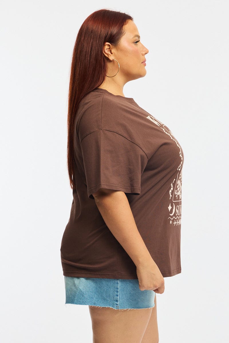 Brown Graphic Tee Short Sleeve for YouandAll Fashion