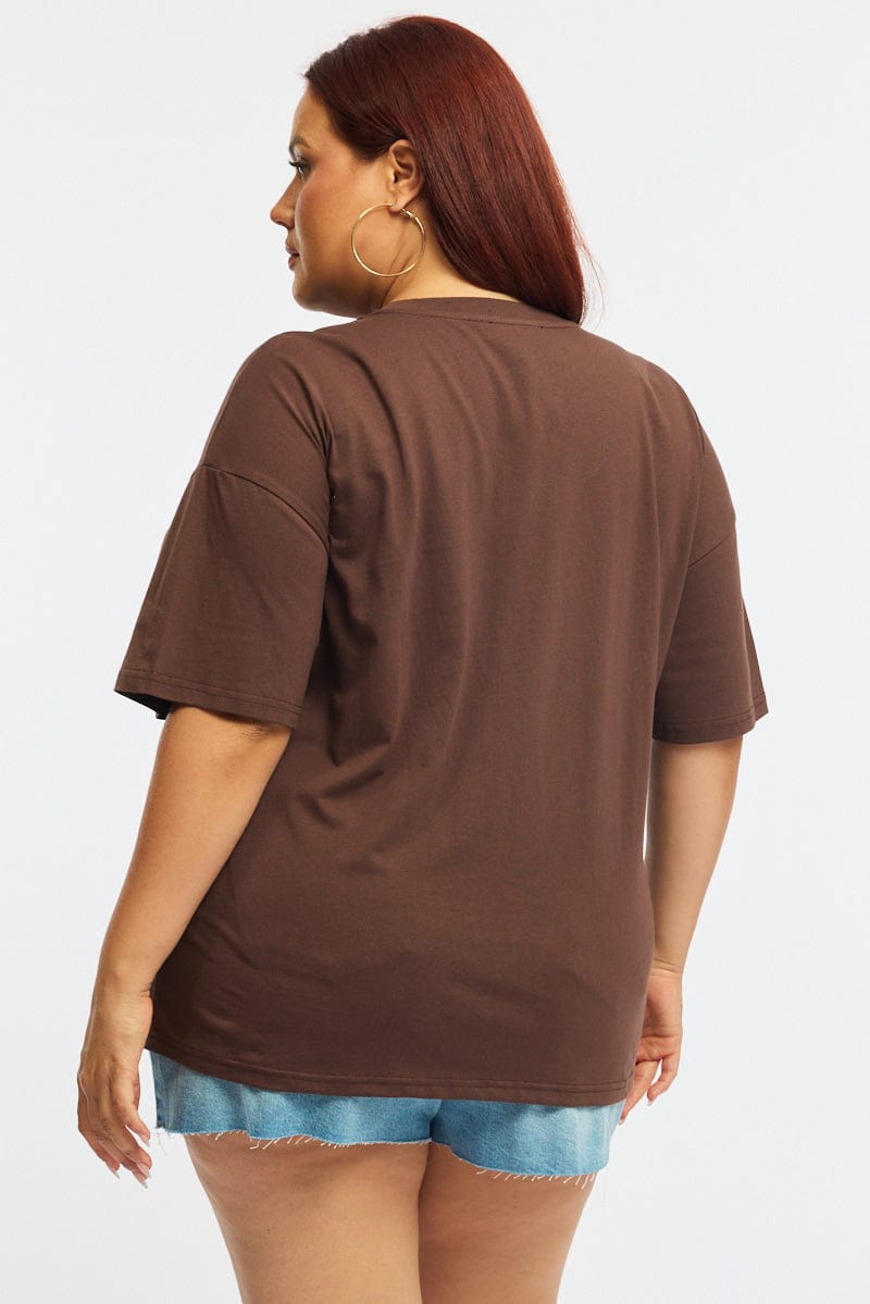 Brown Graphic Tee Short Sleeve for YouandAll Fashion