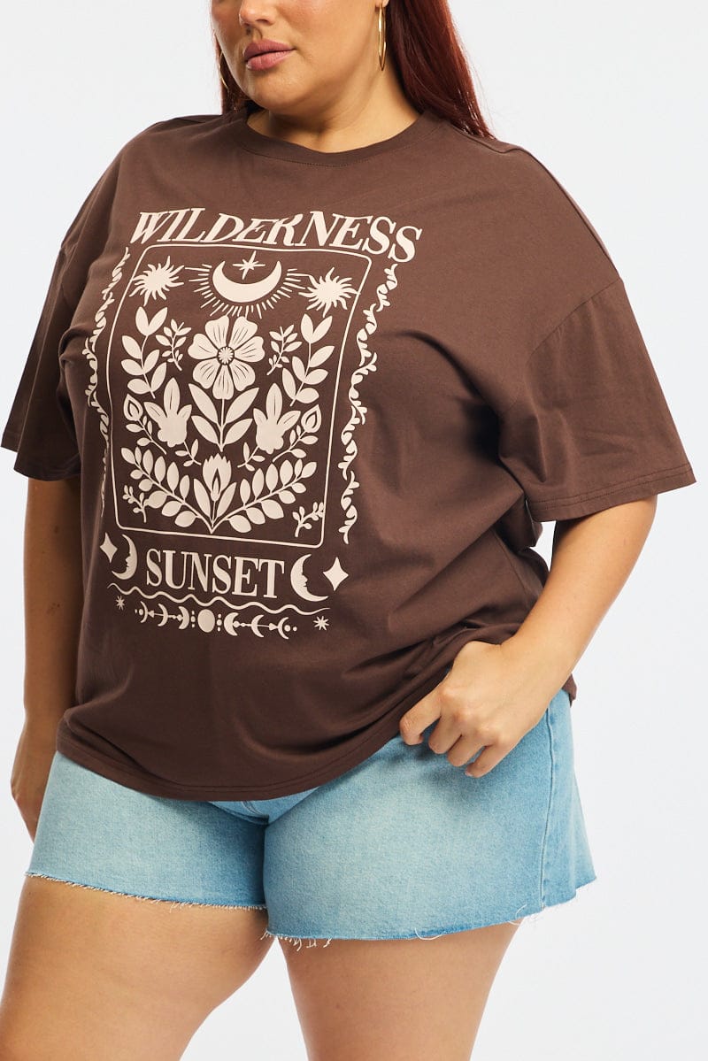 Brown Graphic Tee Short Sleeve for YouandAll Fashion