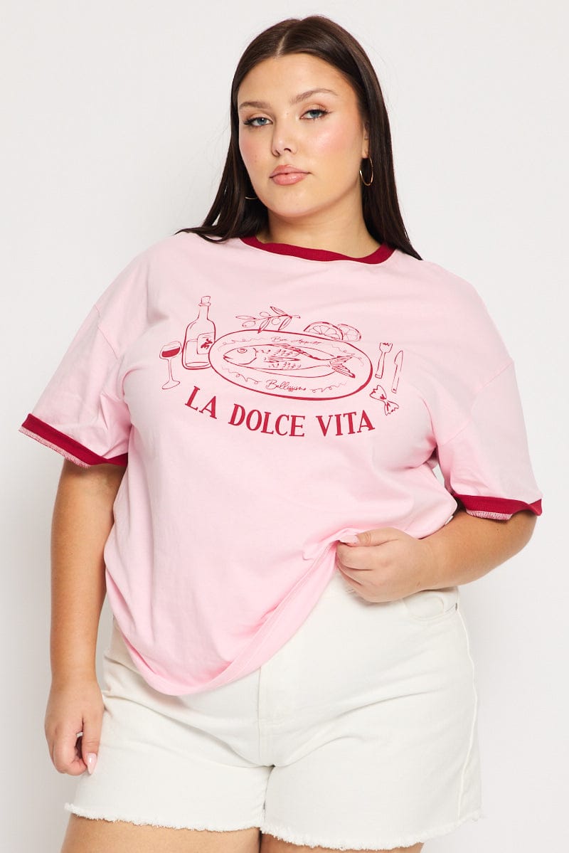 Pink Graphic Tee - Short Sleeve - Regular Fit - Round N for YouandAll Fashion