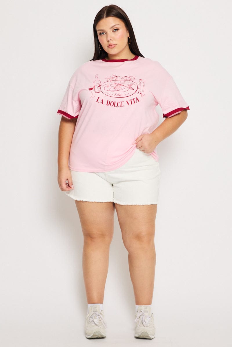 Pink Graphic Tee - Short Sleeve - Regular Fit - Round N for YouandAll Fashion