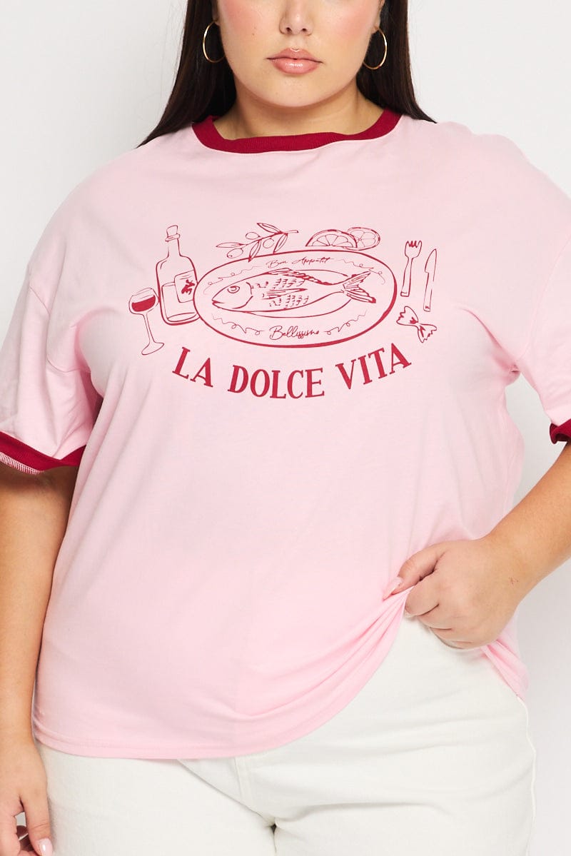 Pink Graphic Tee - Short Sleeve - Regular Fit - Round N for YouandAll Fashion