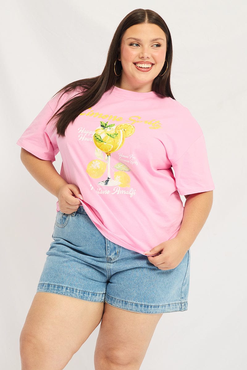 Pink Graphic Tee Short Sleeve for YouandAll Fashion
