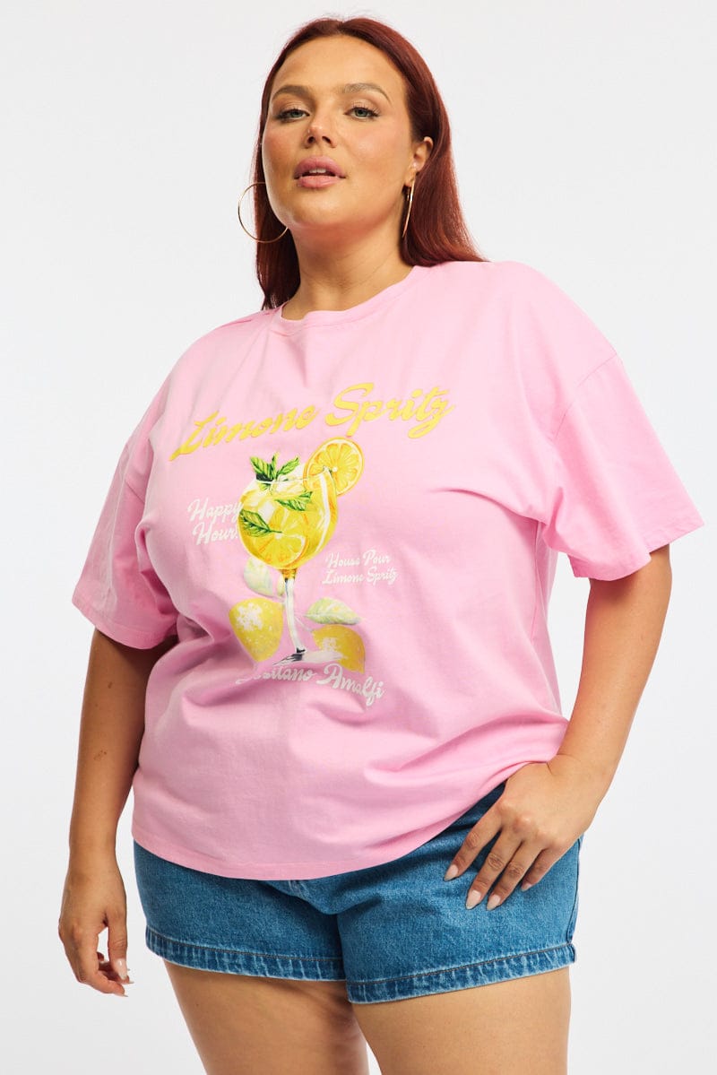 Pink Graphic Tee Short Sleeve for YouandAll Fashion