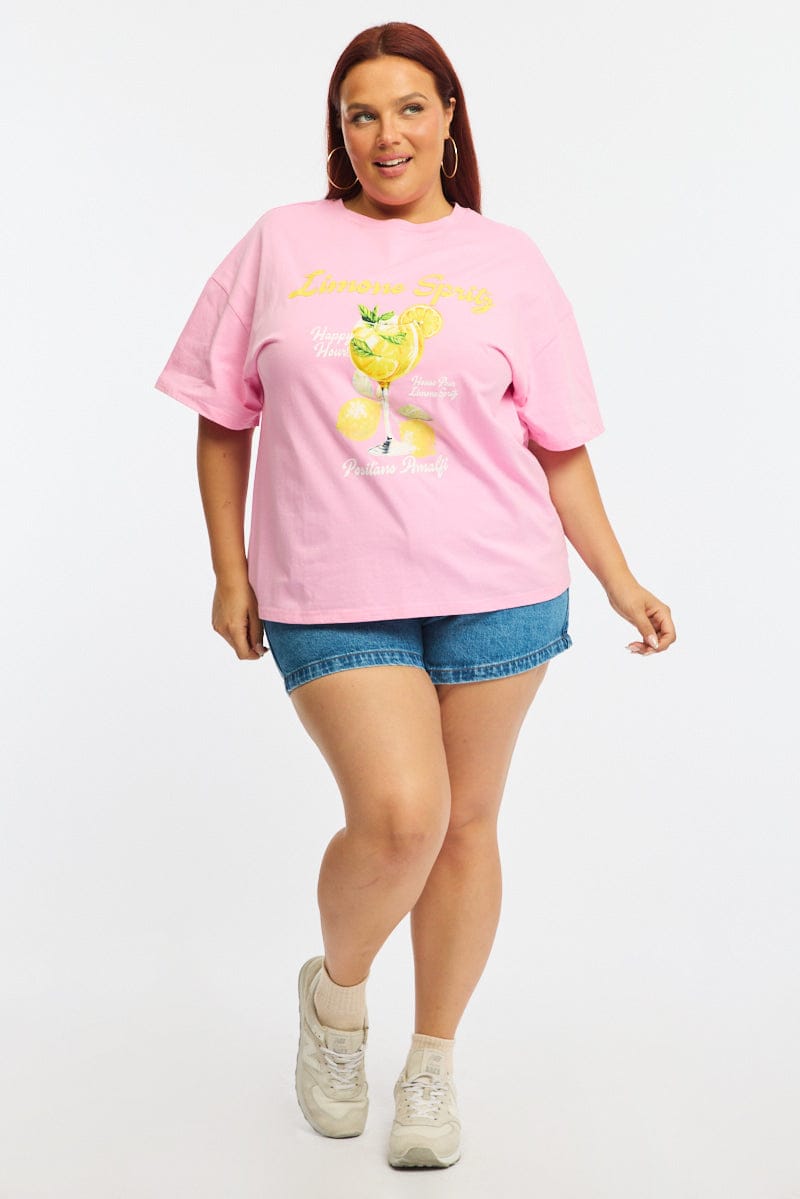 Pink Graphic Tee Short Sleeve for YouandAll Fashion