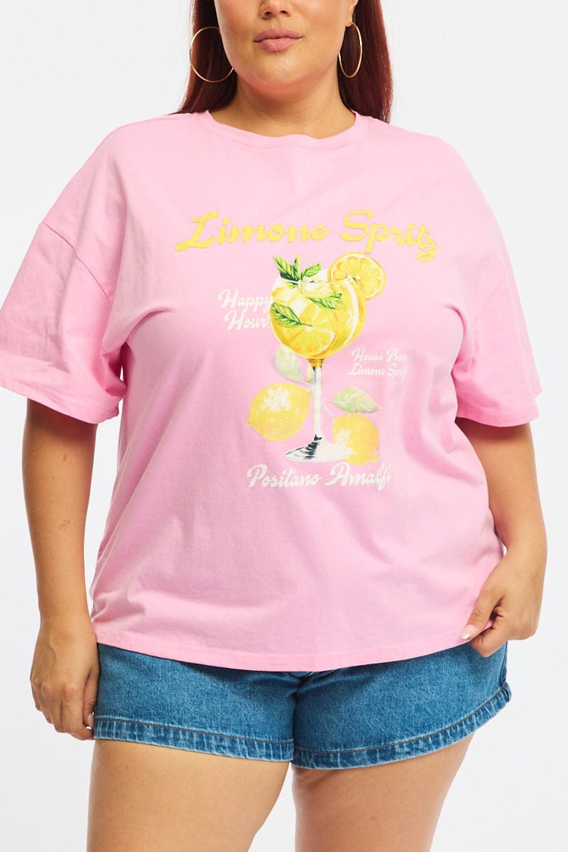 Pink Graphic Tee Short Sleeve for YouandAll Fashion