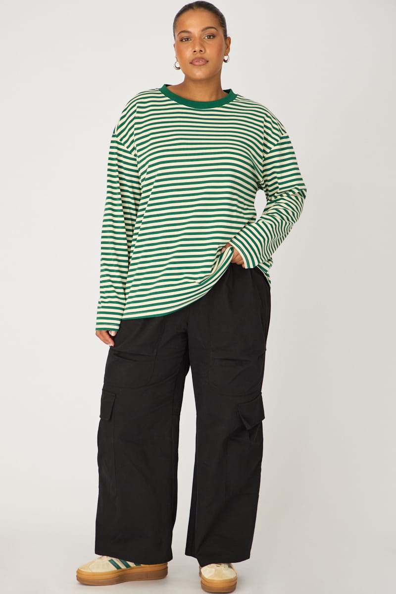 Green Stripe Relaxed Top Long Sleeve for YouandAll Fashion