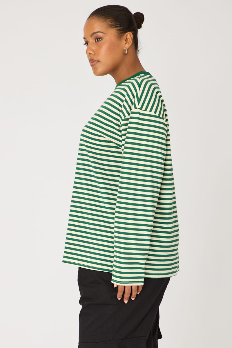 Green Stripe Relaxed Top Long Sleeve for YouandAll Fashion