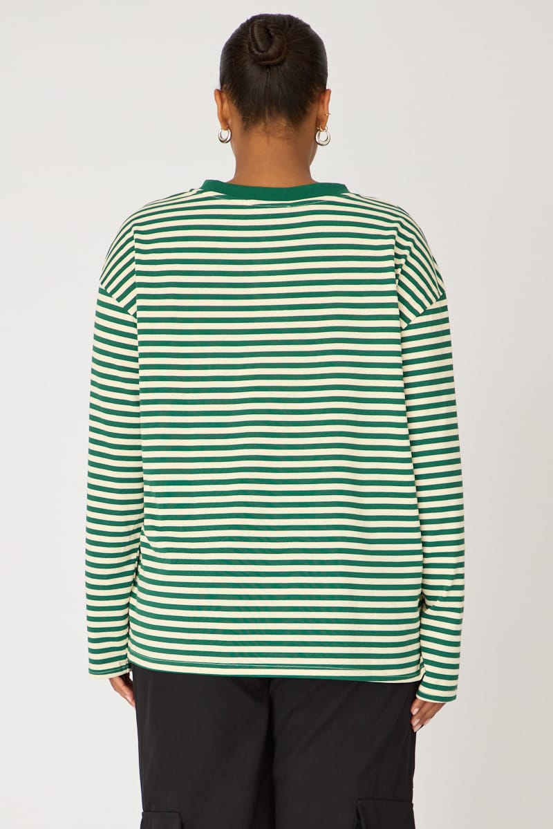 Green Stripe Relaxed Top Long Sleeve for YouandAll Fashion