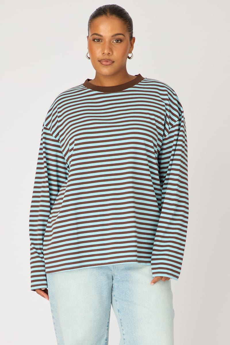 Blue Stripe Relaxed Top Long Sleeve for YouandAll Fashion