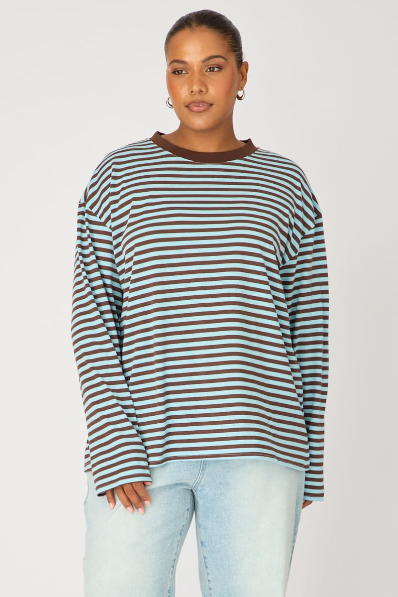 Blue Stripe Relaxed Top Long Sleeve for YouandAll Fashion