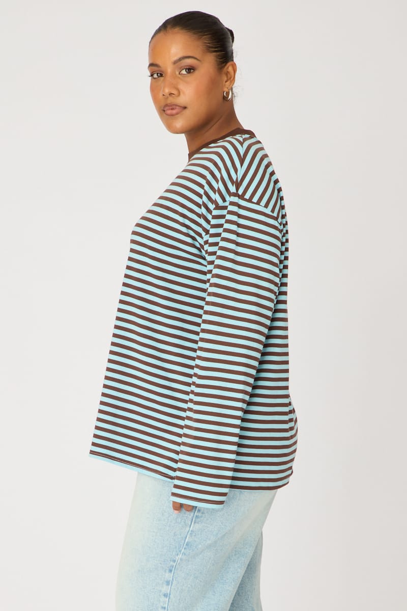 Blue Stripe Relaxed Top Long Sleeve for YouandAll Fashion