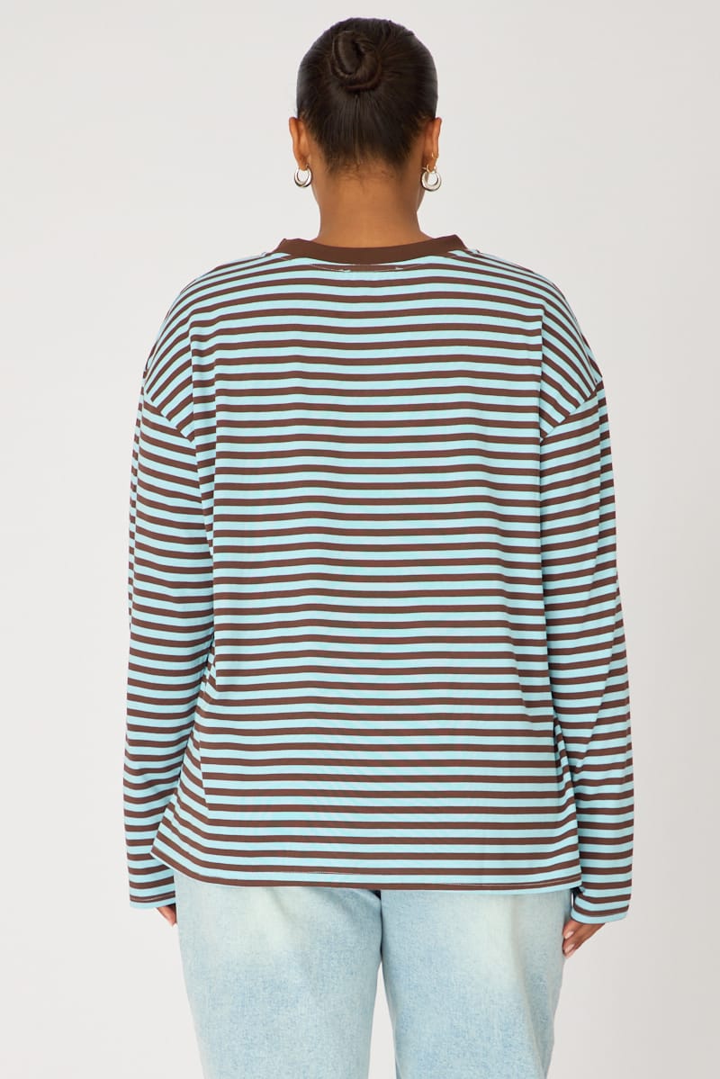 Blue Stripe Relaxed Top Long Sleeve for YouandAll Fashion