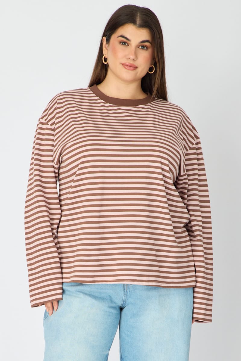 Pink Stripe Relaxed Top Long Sleeve for YouandAll Fashion
