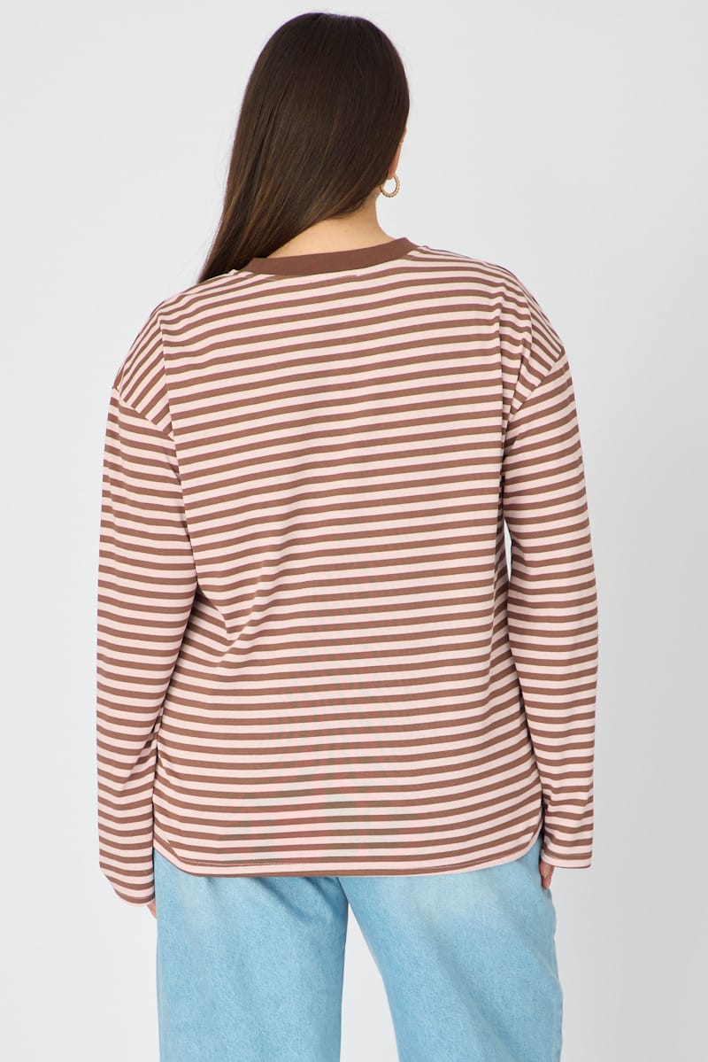 Pink Stripe Relaxed Top Long Sleeve for YouandAll Fashion