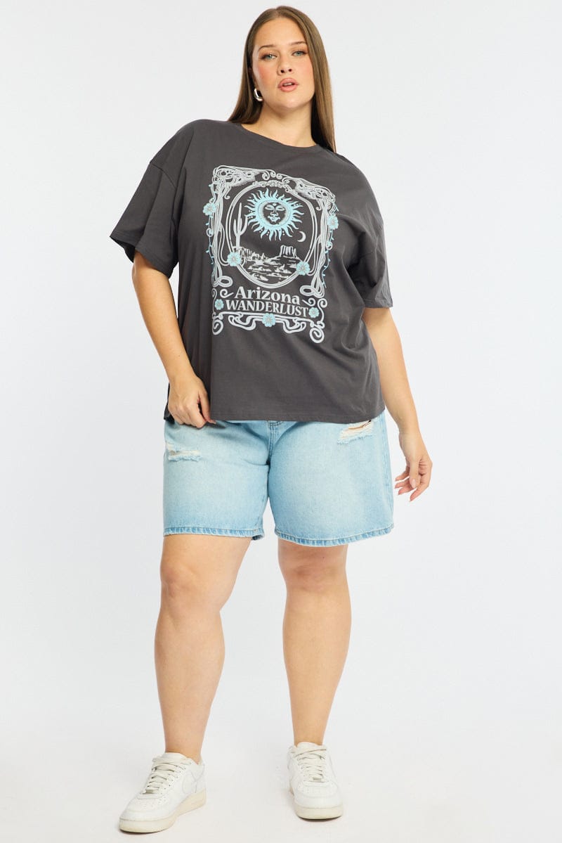 Grey Graphic Tee Short Sleeve for YouandAll Fashion