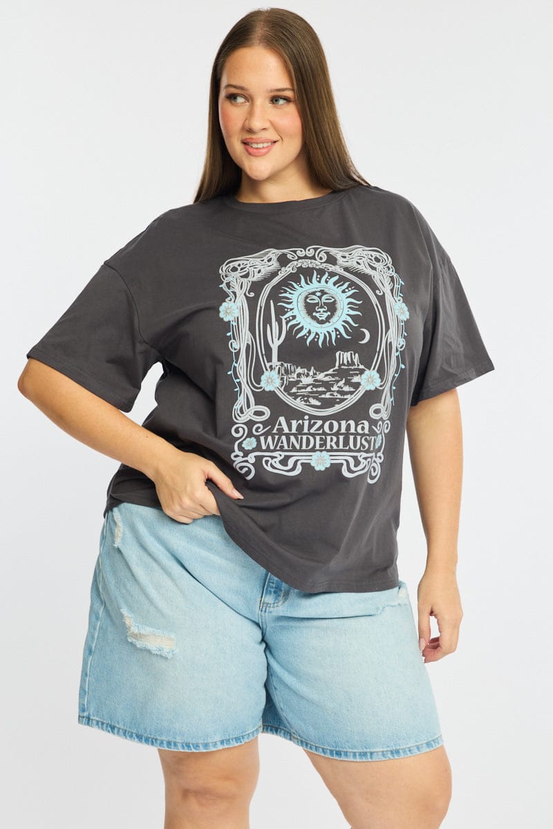 Grey Graphic Tee Short Sleeve for YouandAll Fashion