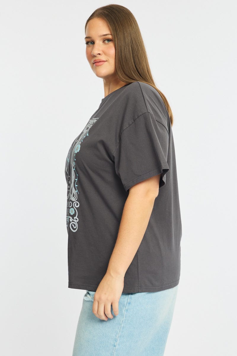 Grey Graphic Tee Short Sleeve for YouandAll Fashion