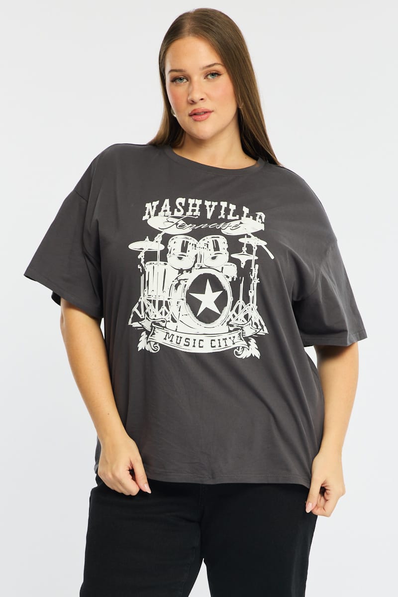 Grey Band Graphic Tee Short Sleeve for YouandAll Fashion
