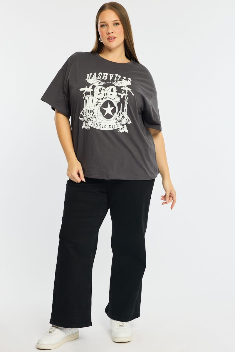 Grey Band Graphic Tee Short Sleeve for YouandAll Fashion