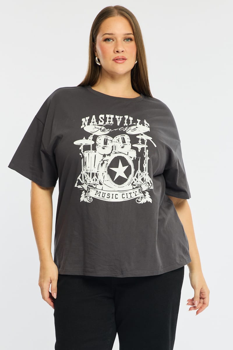 Grey Band Graphic Tee Short Sleeve for YouandAll Fashion