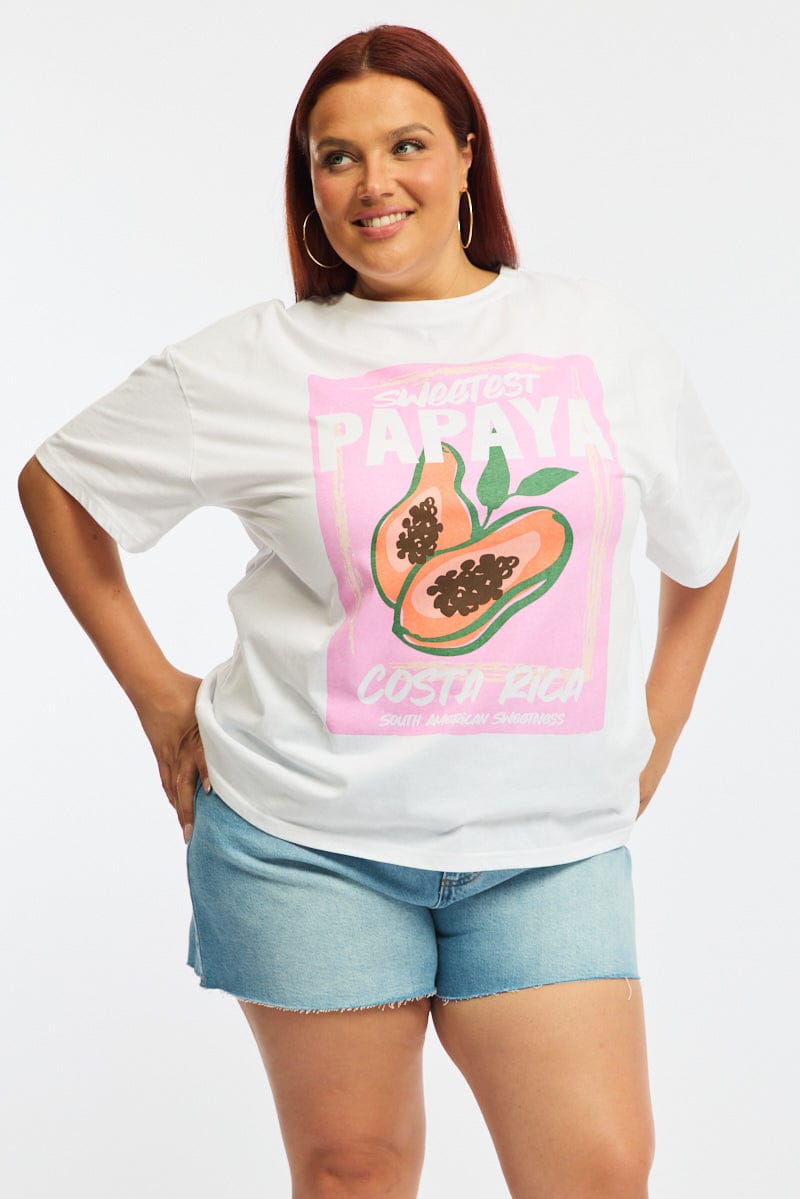 White Papaya Graphic Tee Short Sleeve for YouandAll Fashion