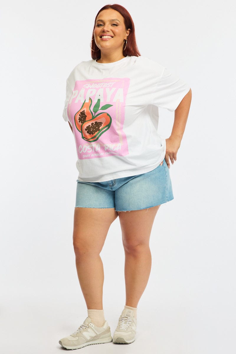 White Papaya Graphic Tee Short Sleeve for YouandAll Fashion