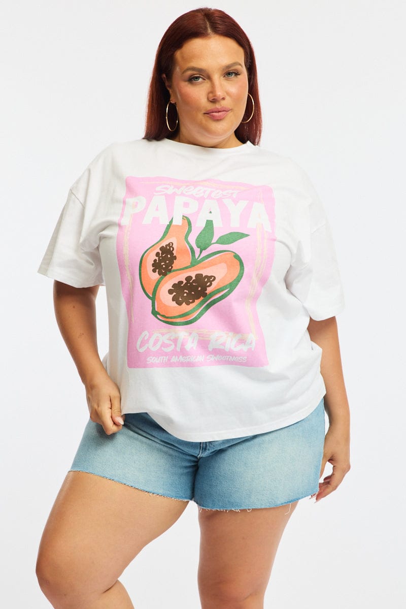 White Papaya Graphic Tee Short Sleeve for YouandAll Fashion