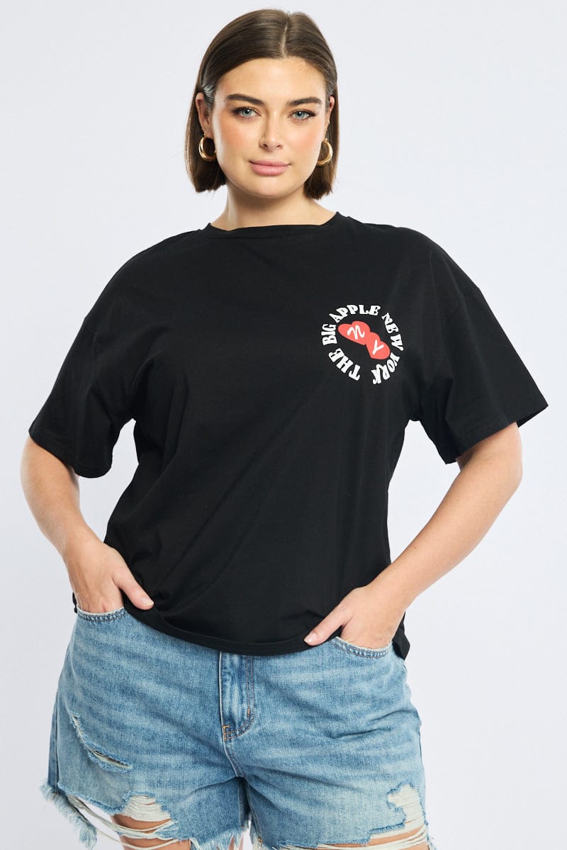 Black Graphic Tee Short Sleeve for YouandAll Fashion