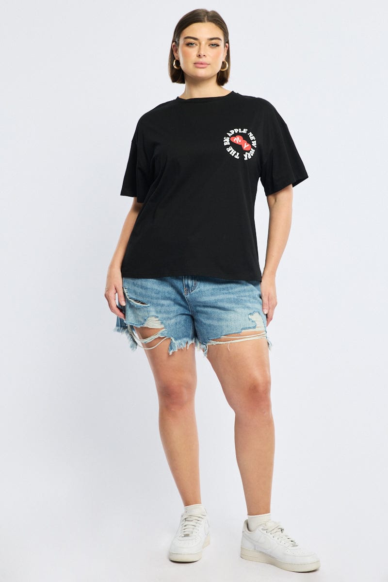 Black Graphic Tee Short Sleeve for YouandAll Fashion
