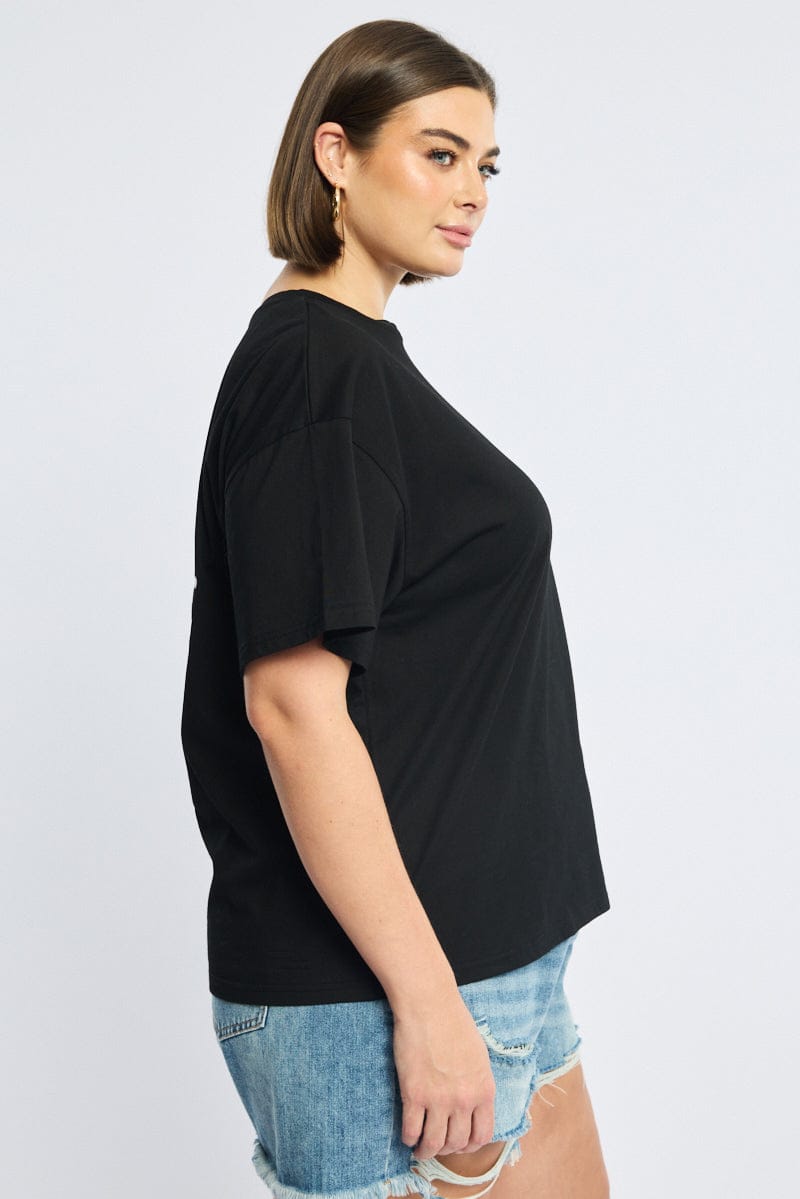 Black Graphic Tee Short Sleeve for YouandAll Fashion