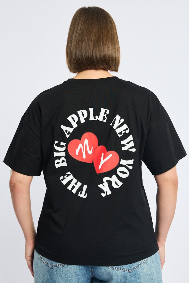 Black Graphic Tee Short Sleeve for YouandAll Fashion