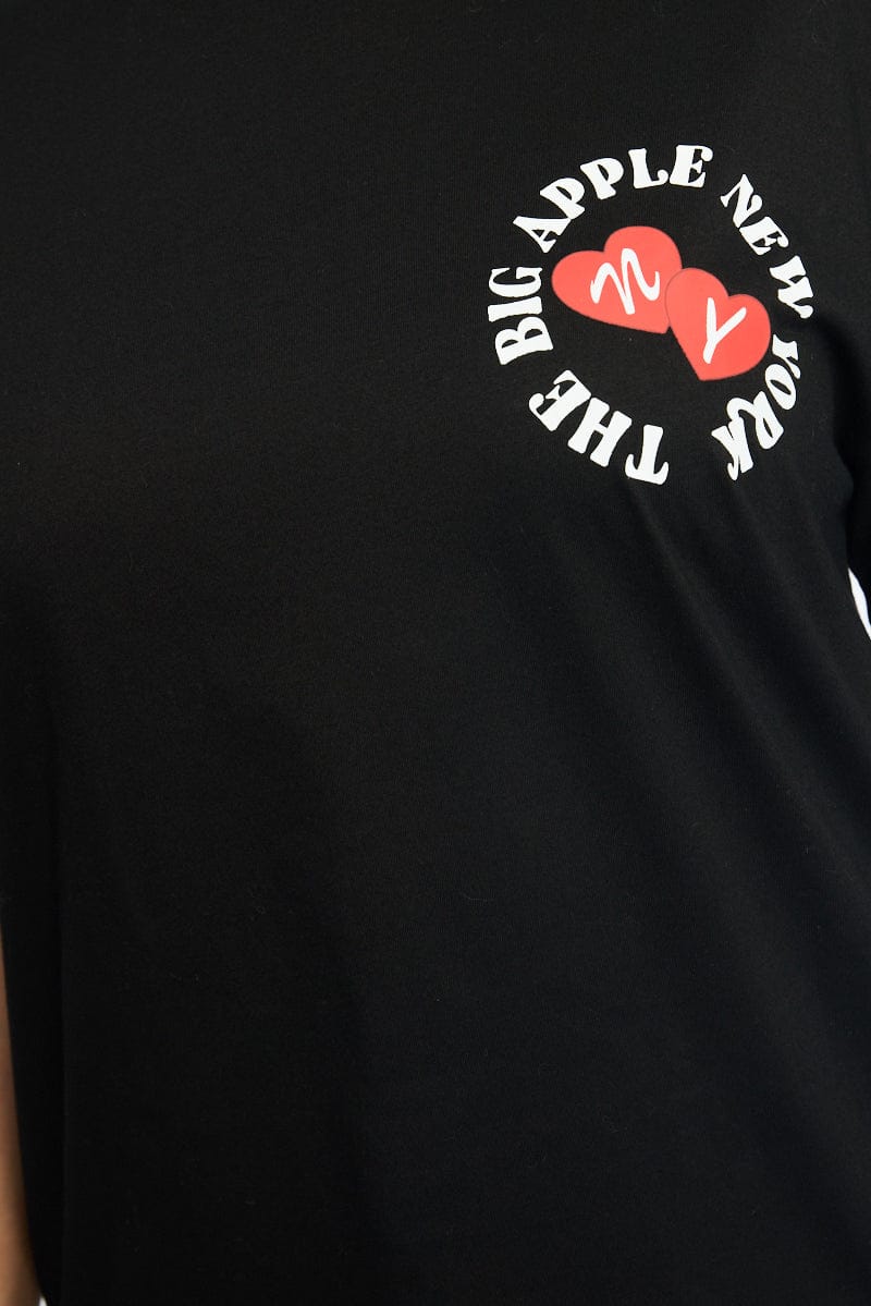 Black Graphic Tee Short Sleeve for YouandAll Fashion