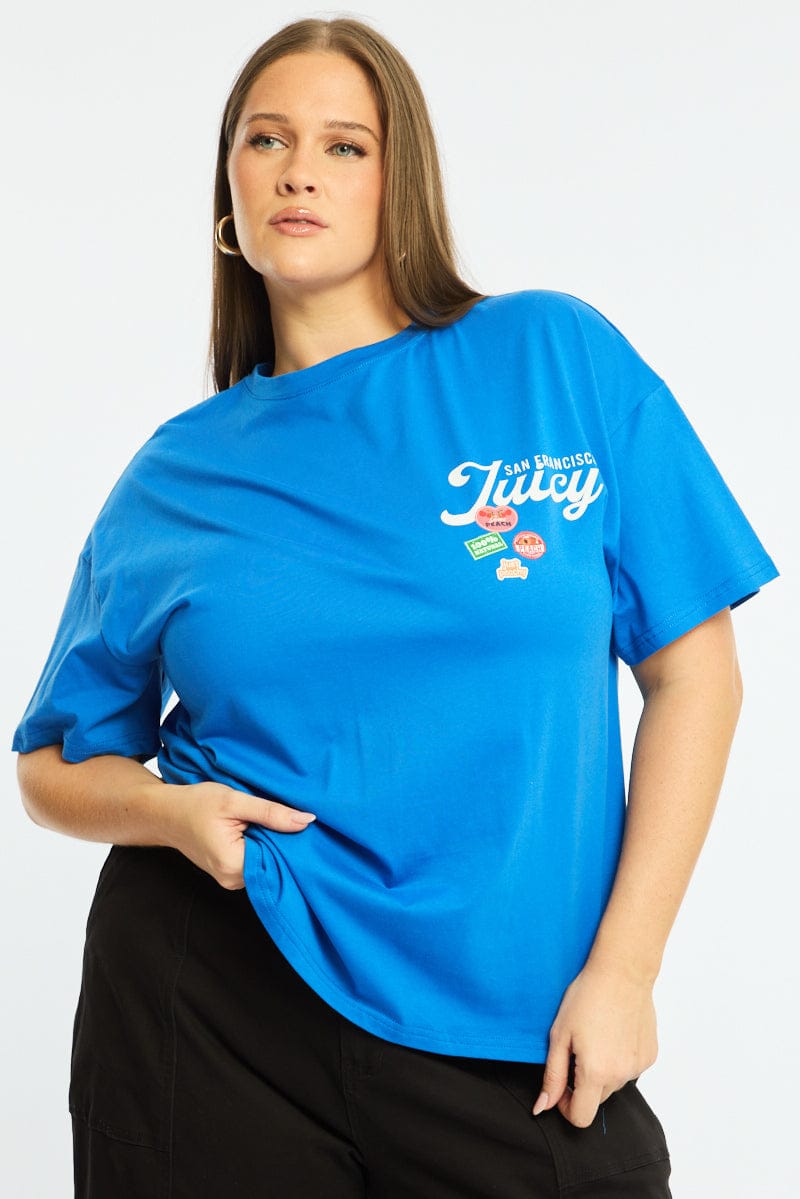 Blue Graphic Tee Short Sleeve for YouandAll Fashion