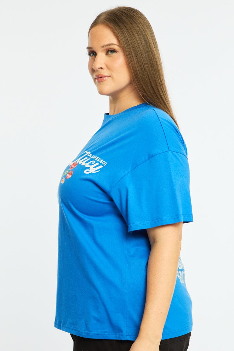 Blue Graphic Tee Short Sleeve for YouandAll Fashion