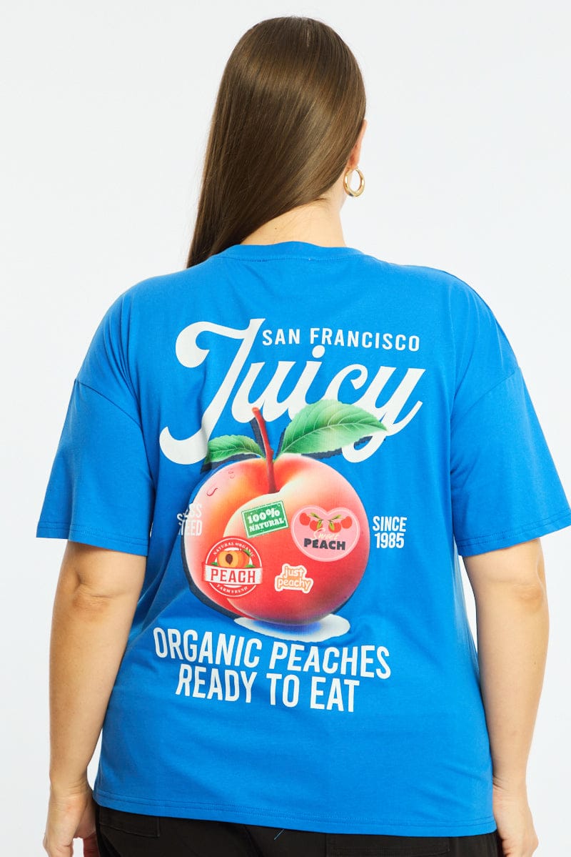 Blue Graphic Tee Short Sleeve for YouandAll Fashion