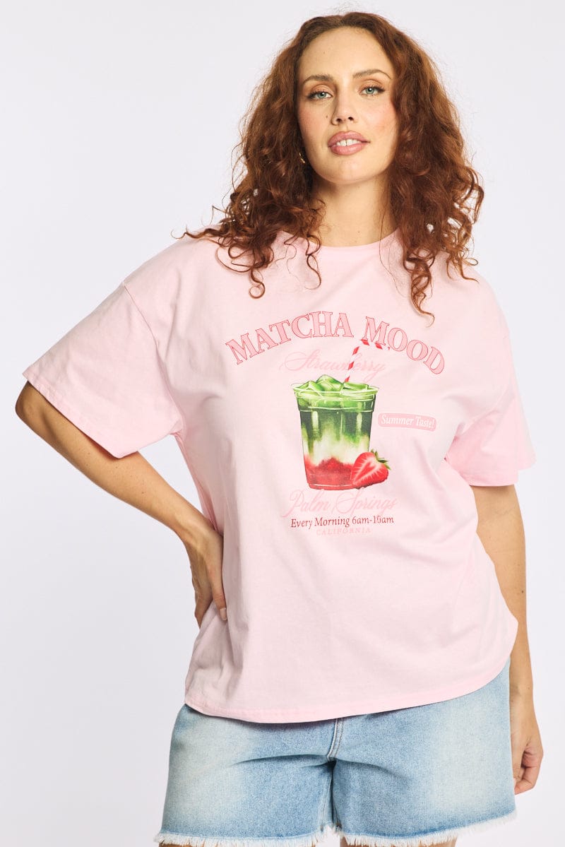 Pink Match Graphic Tee Short Sleeve for YouandAll Fashion