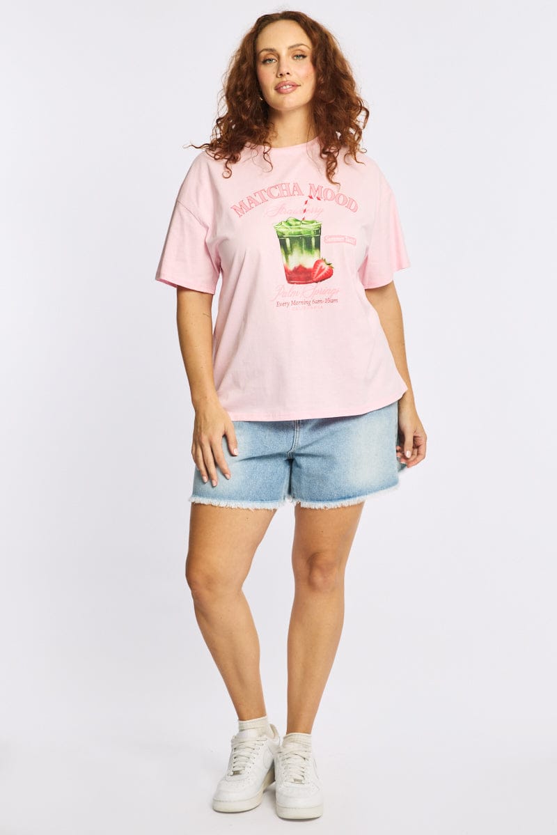 Pink Match Graphic Tee Short Sleeve for YouandAll Fashion