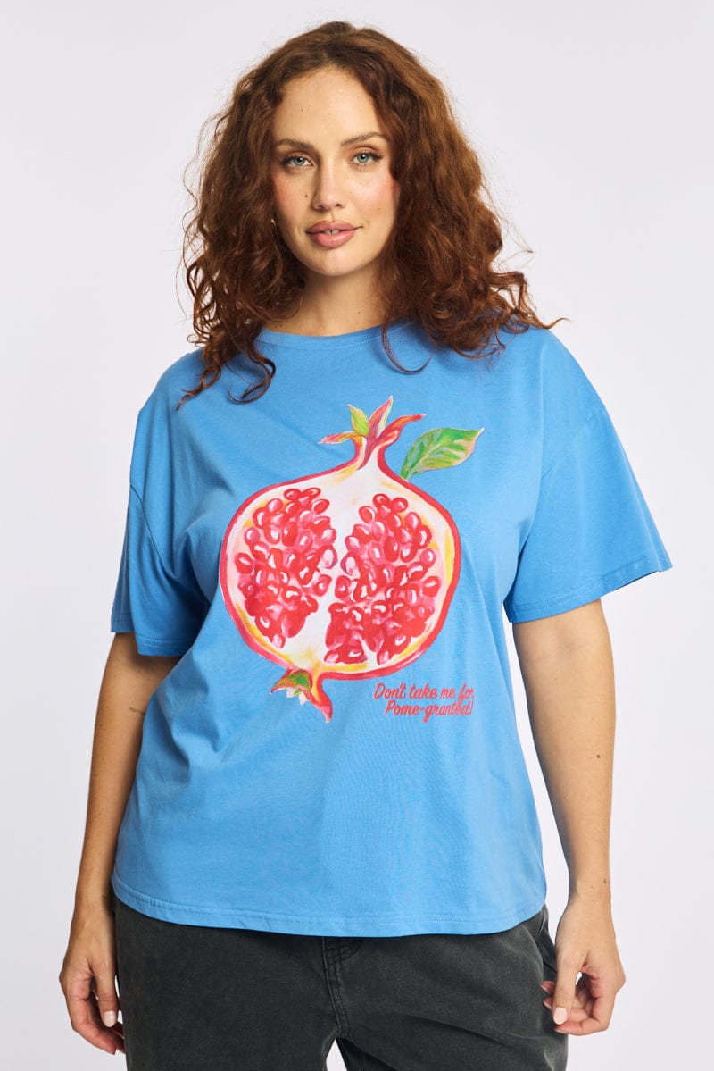 Blue Graphic Tee Short Sleeve for YouandAll Fashion
