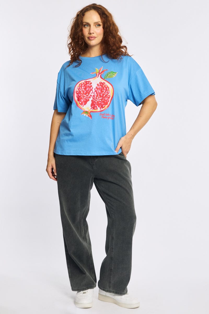 Blue Graphic Tee Short Sleeve for YouandAll Fashion
