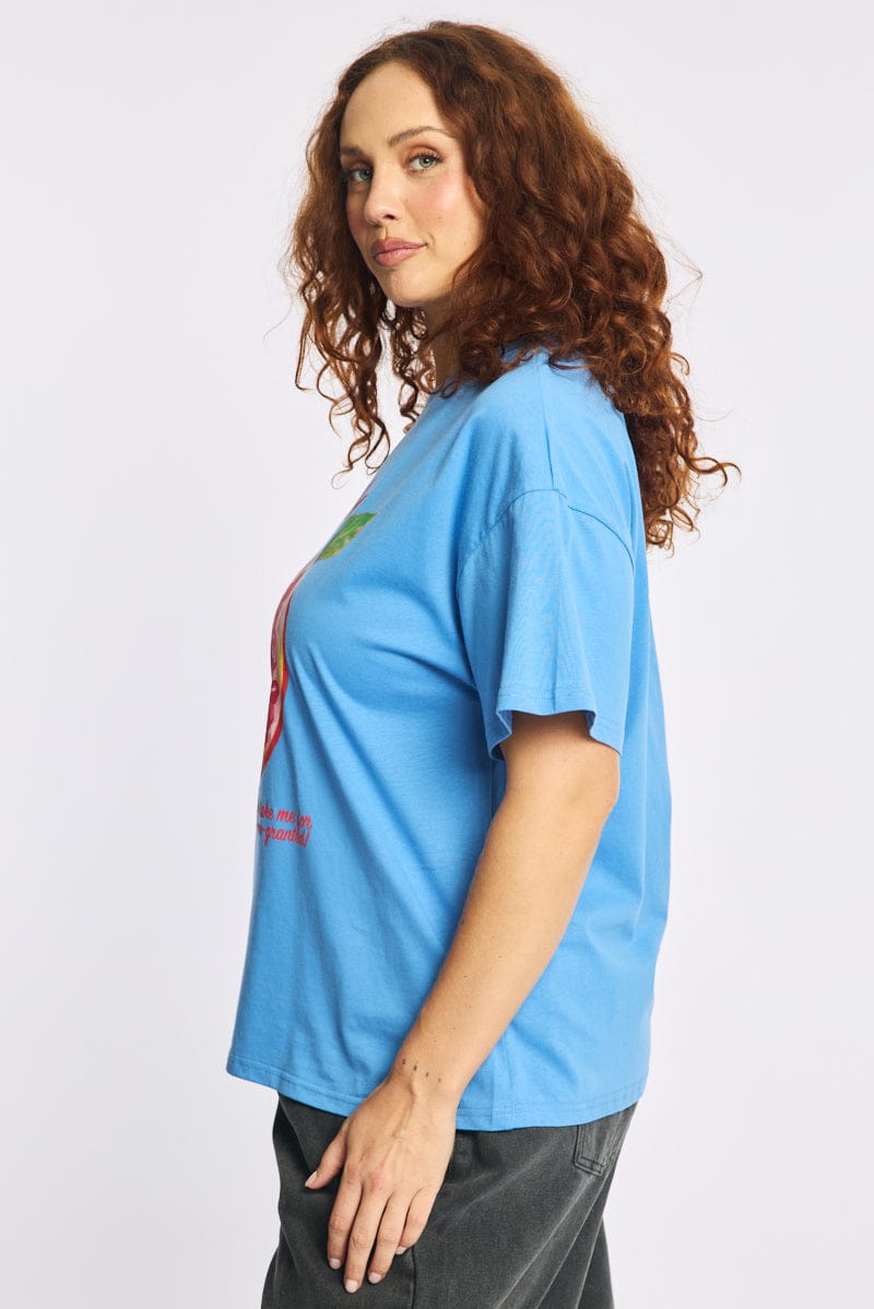 Blue Graphic Tee Short Sleeve for YouandAll Fashion