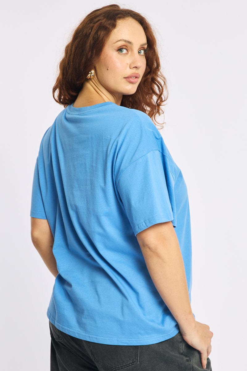 Blue Graphic Tee Short Sleeve for YouandAll Fashion