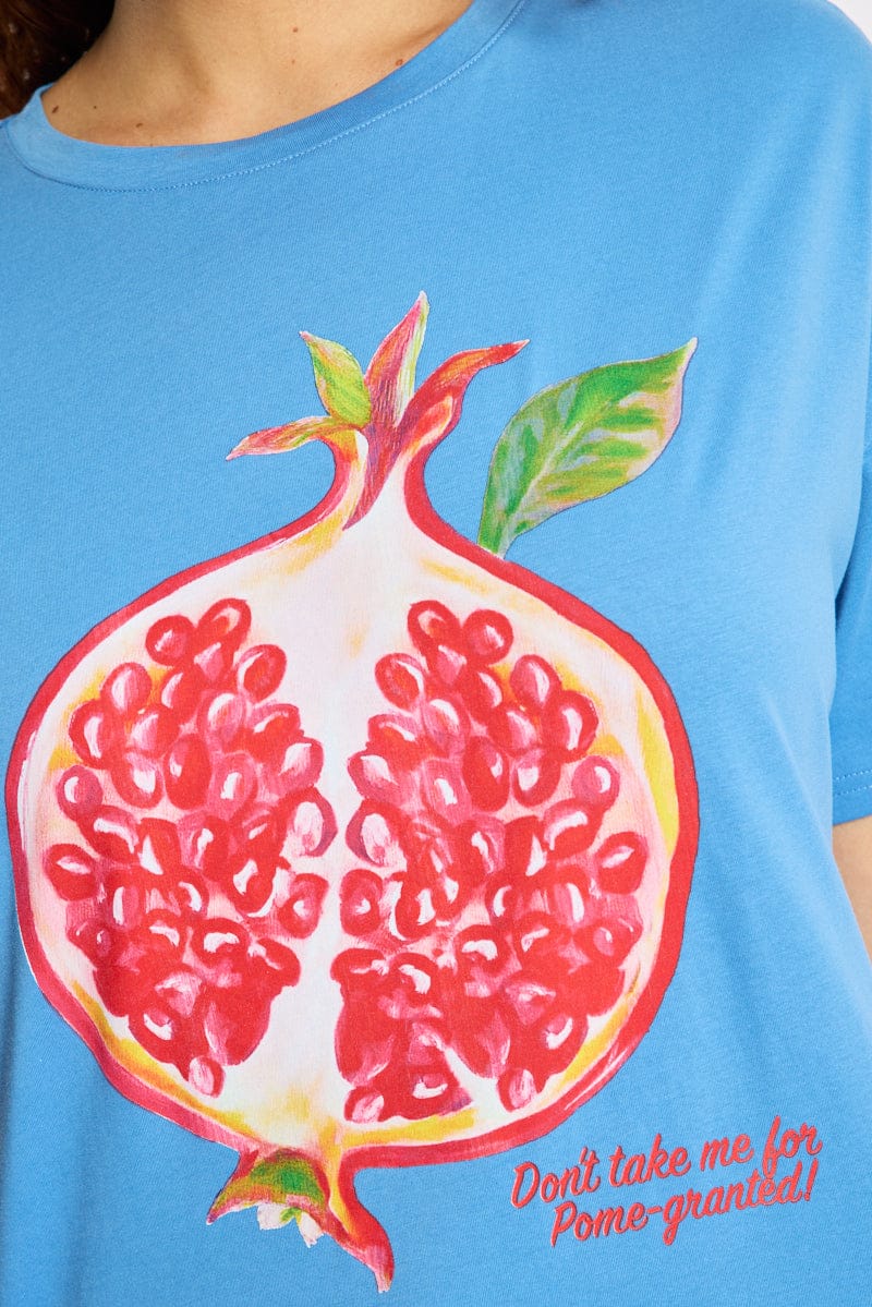 Blue Graphic Tee Short Sleeve for YouandAll Fashion