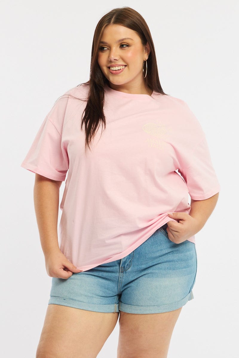 Pink Graphic Tee Short Sleeve for YouandAll Fashion