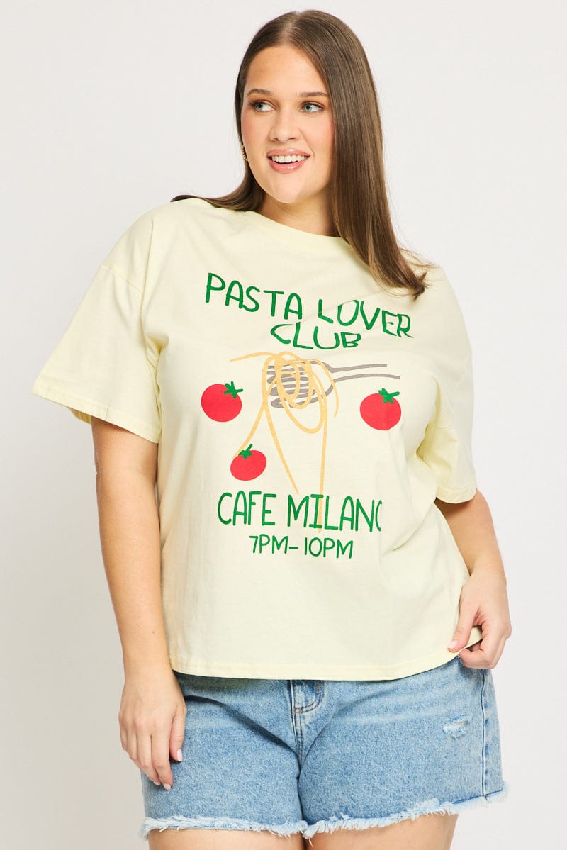 Yellow Pasta Graphic Tee Short Sleeve for YouandAll Fashion