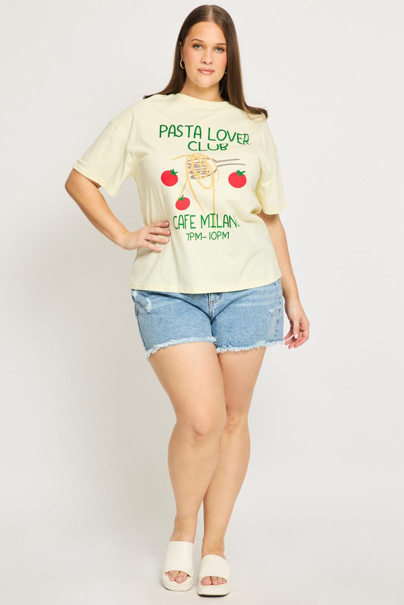 Yellow Pasta Graphic Tee Short Sleeve for YouandAll Fashion